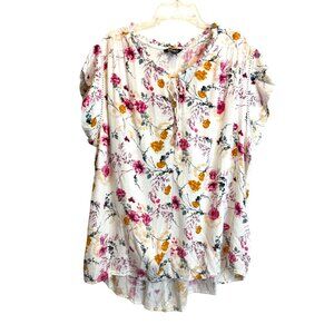 Buffalo David Bitton Womens Floral Dainty Boho Top XL White Cutout Cottagecore